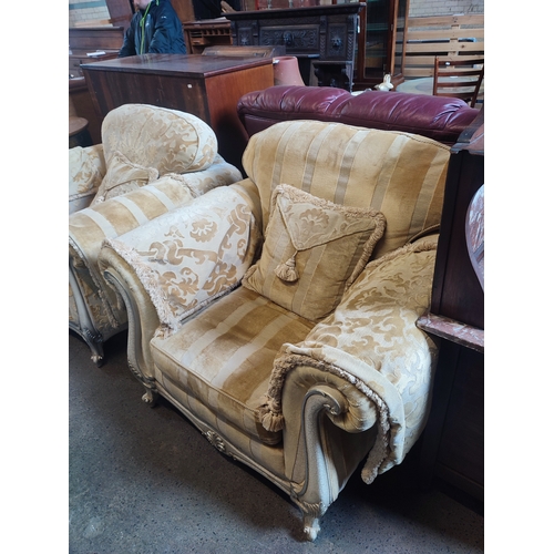 402 - 2 seater sofa with 2 matching chairs, great condition with throw cushions and arm protectors made wi... 