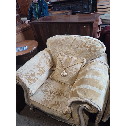 402 - 2 seater sofa with 2 matching chairs, great condition with throw cushions and arm protectors made wi... 