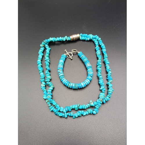 4 - Turquoise bracelet and necklace with Sterling silver clasps