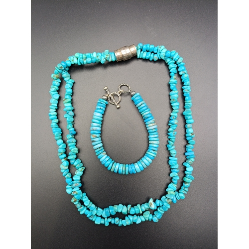 4 - Turquoise bracelet and necklace with Sterling silver clasps