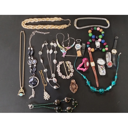 36 - Bag of costume jewellery and various watches including Citron, J&H, and other items