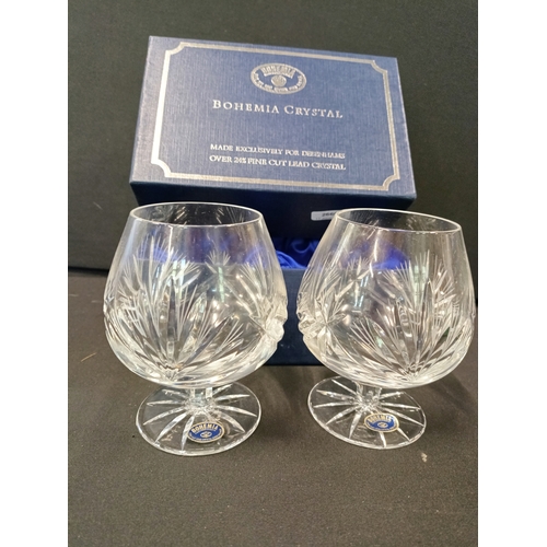 20 - 2 Bohemia 5% Fine Cut Lead Crystal Brandy Glasses