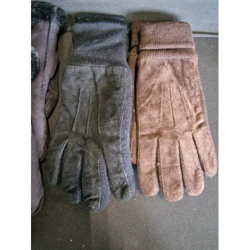 64 - Four pairs of ladies genuine suede/leather gloves.  Brown and black