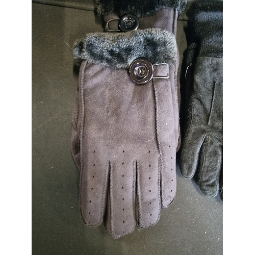 64 - Four pairs of ladies genuine suede/leather gloves.  Brown and black