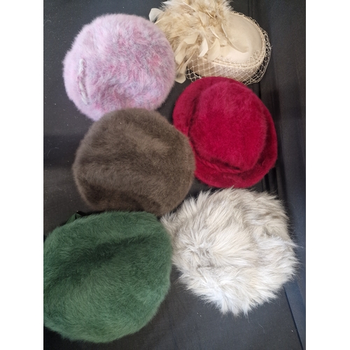 69 - A selection of ladies vintage hats.  Various sizes and materials including rabbit hair, Kangola furg... 