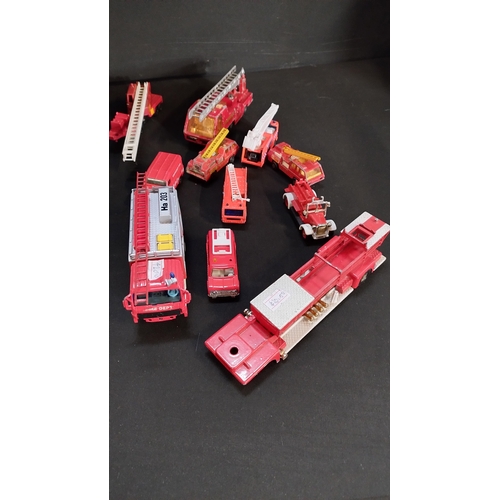 90 - Selection of matchbox and other makes fire engines, Disney Mikey mouse in car and Ford Sierra RS