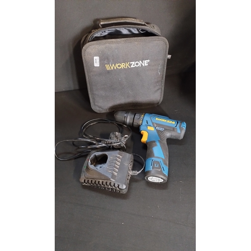91 - Workzone 12v Li-Ion cordless drill with charger and carry case. Tested and working