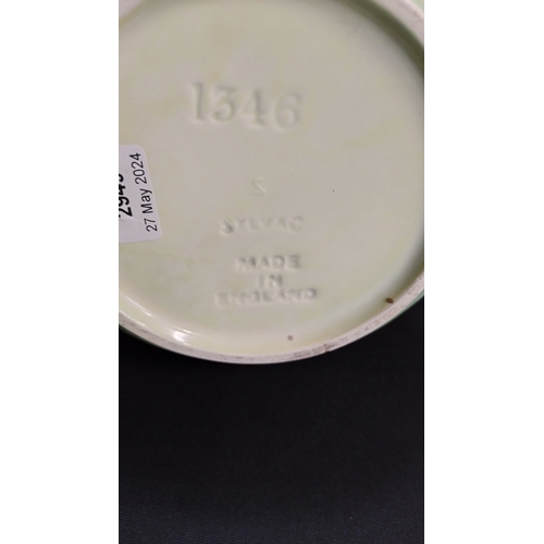 96 - Sylvac vase green , brown cream colour measures 27.5 x 13 cm