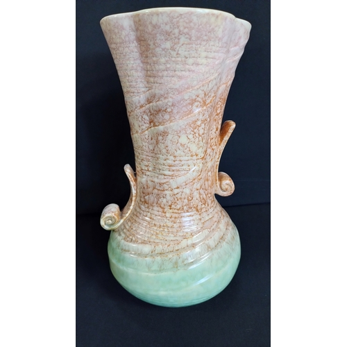96 - Sylvac vase green , brown cream colour measures 27.5 x 13 cm
