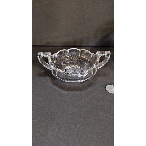 97 - Vintage Glass Bowl Dual Handle 7.5 inches wide,Glass Pumpkin Bon Bon Sweet Lidded Dish Crystal