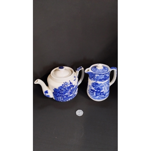 98 - 4 teapots, Antique George Jones & Sons 'Abbey 1790 England Make' Blue & White Hot Water Pot,1930's W... 