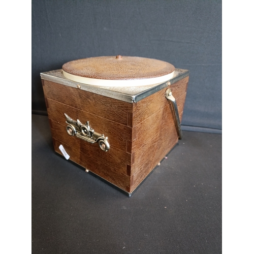 122 - Vintage wood effect ice bucket with removable bucket and Rolls Royce badge