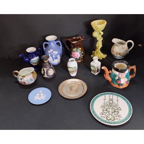 109 - Various items including small Wedgwood commemorative plate, lustreware jug, Black basalt Jasper ware... 