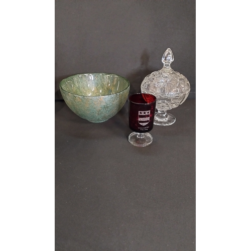 111 - Various glass items including Murano style vase and perfume bottle, crystal dish measures 25 x 15 cm... 
