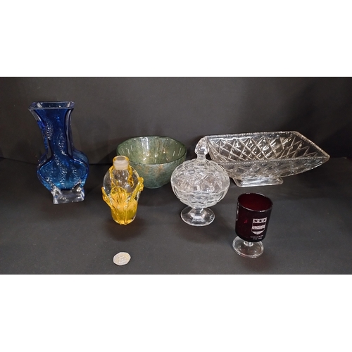 111 - Various glass items including Murano style vase and perfume bottle, crystal dish measures 25 x 15 cm... 