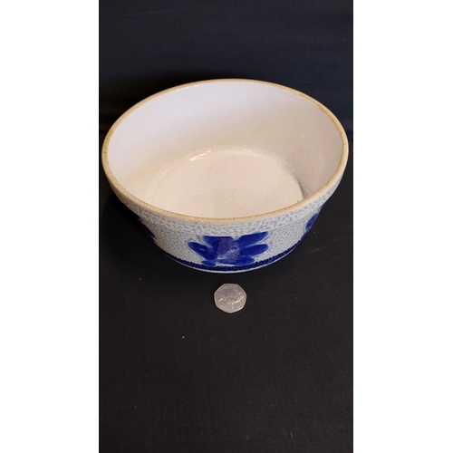 120 - Stoneware dish blue leaf decoration measures 9 x 21 cm