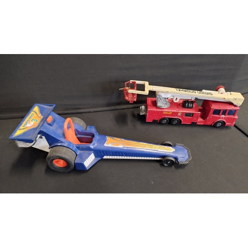 153 - Fisher Price Vintage 1980 Adventure People Wheelie Dragster Race Car Toy, matchbox county fire depar... 