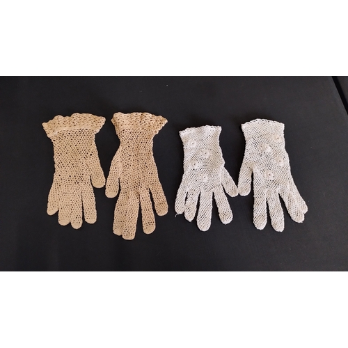 186 - 2 Pairs of vintage crochet ladies gloves one pair beige, one pair White