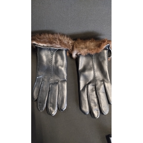 187 - 4 pairs of ladies and mens leather gloves, one pair of ladies has rabbit fur lining,