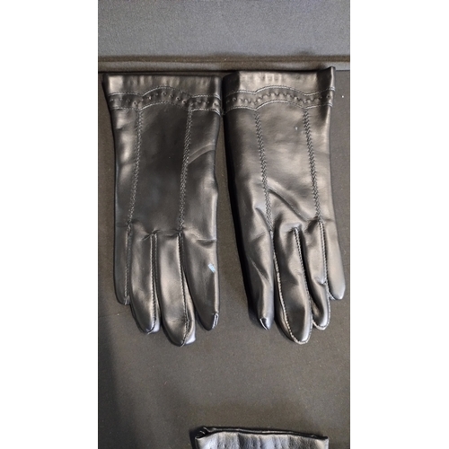 187 - 4 pairs of ladies and mens leather gloves, one pair of ladies has rabbit fur lining,