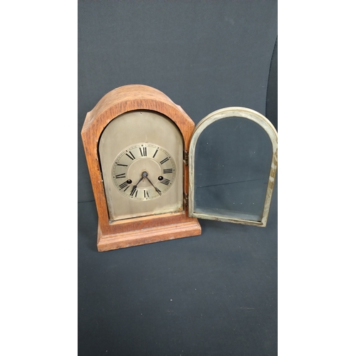 183 - Edwardian Mahogany Eight Day Chiming Mantel clock, with pendulum and key,