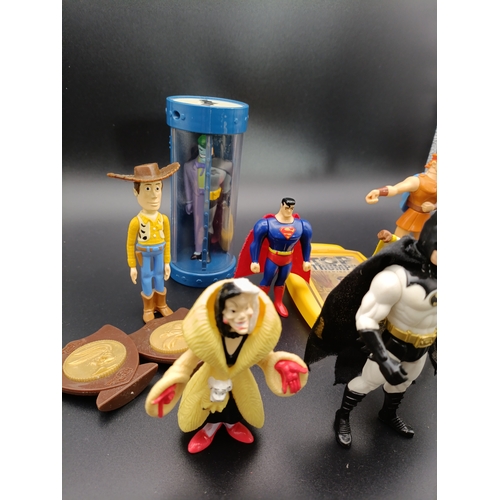 175 - Collection of vintage toys including Kenner, Batman, Beetlejuice, Superman, Hercules, Toy story and ... 