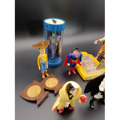 175 - Collection of vintage toys including Kenner, Batman, Beetlejuice, Superman, Hercules, Toy story and ... 