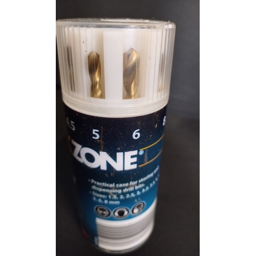 269 - 5  parkzone cans containing various drill bits. Wood, masonry, metal,