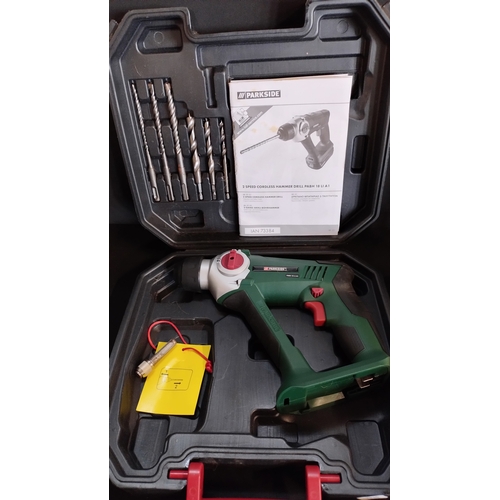 270 - Parkside hammer drill ( requires battery)with drill bits and other items of tools