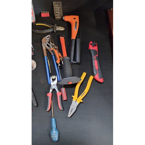 278 - Various tools, screwdrivers, pipe wrenches, and other items