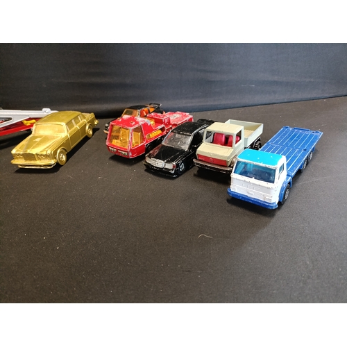 305 - Collection of vintage vehicles including Matchbox, Corgi, Fire engines and a Mooney bank