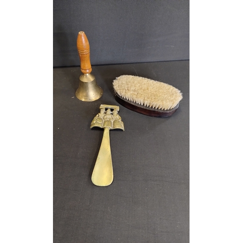 333 - Chrome fireside companion with thistle tops , brasses, Bristle brush