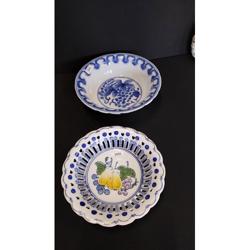 334 - Selection of Vintage items including a pair of Staffordshire dogs, two decorated dishes and other it... 