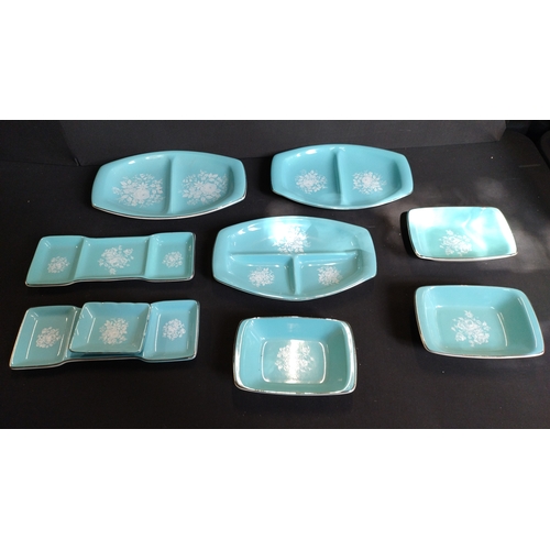 351 - Rare Royal Winton duck egg blue sandwich serving plates and dishes