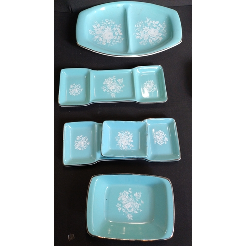 351 - Rare Royal Winton duck egg blue sandwich serving plates and dishes