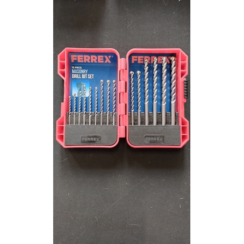 348 - Work zone 7piece flat bits, ferrex masonry drill bit set, parkside driver bit set and a parkside mas... 