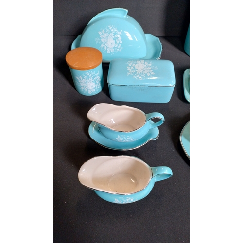 369 - Rare Royal Winton duck egg blue, kitchen set including flour and sugar containers, butter dishes, an... 