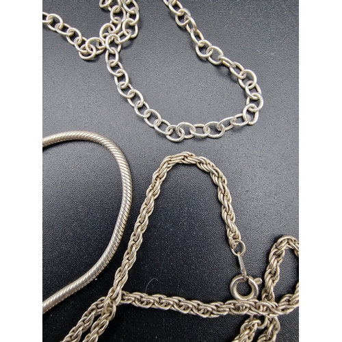 235 - Three sterling silver chains.  Three differnet styles and lengths.