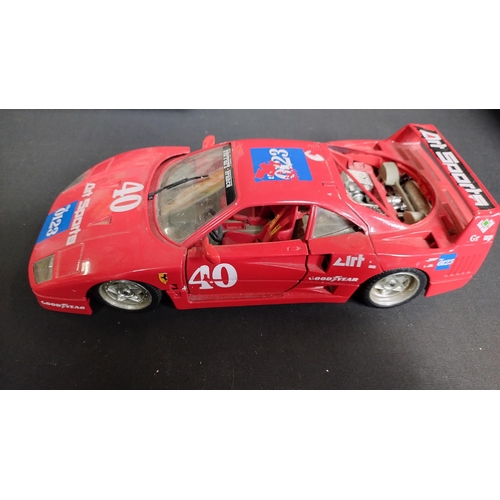 370 - 3 model cars, remote control Porsche 924 boxed, burago Ferrari F40 (1987) and a burago Mercedes Benz... 