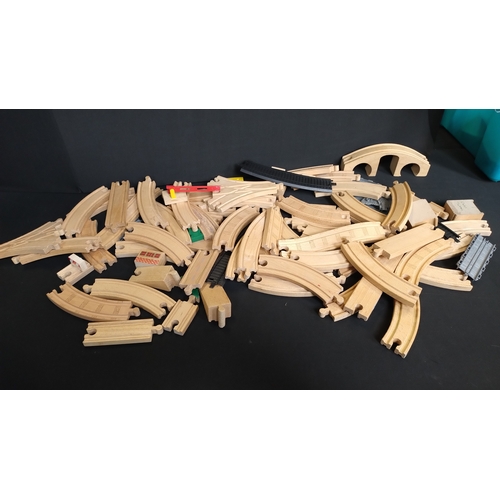 385 - Thomas the tank engine wooden train track and various other pieces and a child's telescope