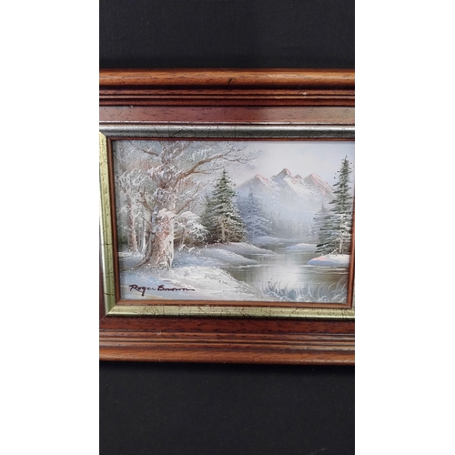 389 - Beautiful Roger Brown oil painting measures approximately 25 x 9.5 cm, and a wooden trinket box with... 