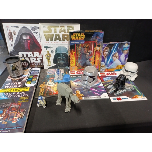 405 - Collection of Star Wars items including books, jigsaw puzzles, sticker books, mugs and toys