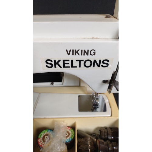 410 - Vintage viking Skeltons Husqvarna sewing machine in  white carry case and accessories