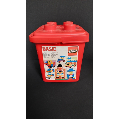 413 - Various Lego wheels and a storage box with lid