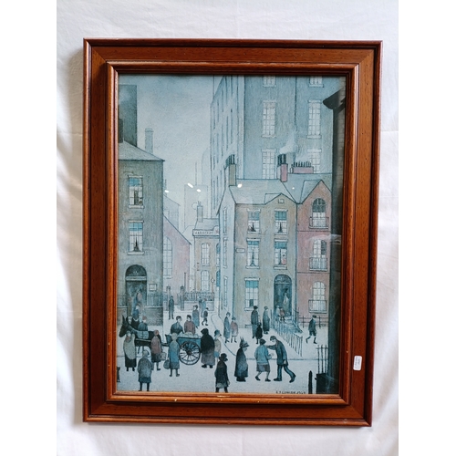 513 - L.S. Lowry print of Hawker's Cart in pine frame