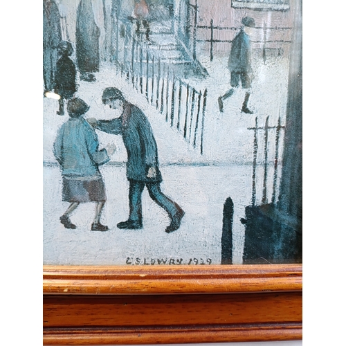 513 - L.S. Lowry print of Hawker's Cart in pine frame