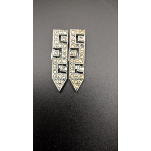 520 - 4 Vintage Rhinestone Set Art Deco Era Geometric Design Dress Clips one set with Marcasite, and 3 set... 