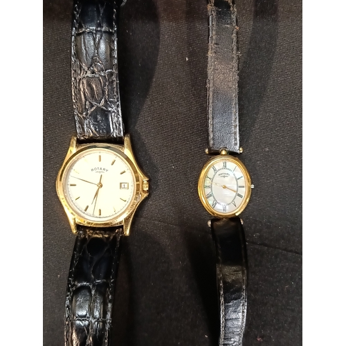 68 - 2 vintage Rotary watches, one with mother of pearl face along with an official Rotary box