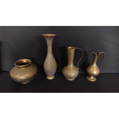 104 - 4 Indian brass items including jugs, vases