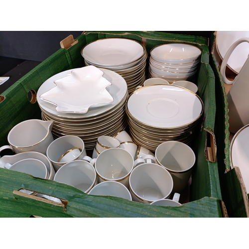 109 - Very large Thomas Germany white and gold dinner service set along with a coffee pot and cups